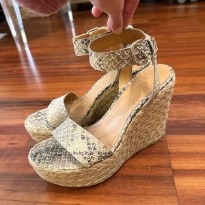 Stuart Weitzman Tan Embossed Snake Pattern Espadrille